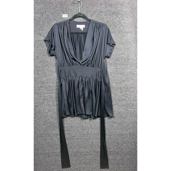 Balenciaga Top Womens 36 Black Silk Short Sleeve Wrap Tie Blouse Made in Italy - Picture 1 of 13